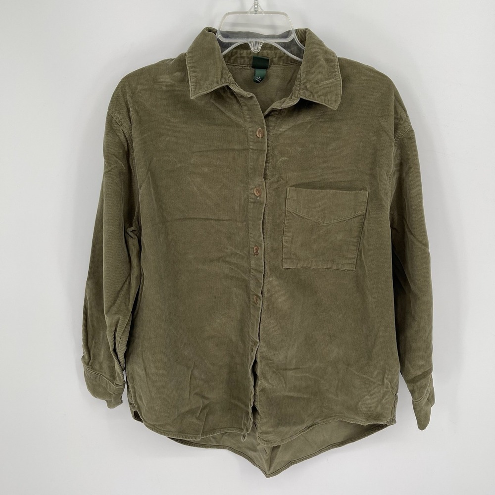 Wild Fable Women's Green Corduroy Button Down Shirt Size M‎